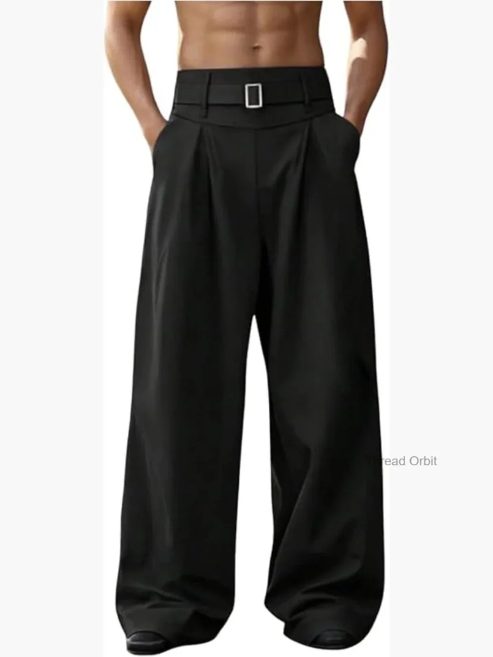 Men's Baggy Dress Pants Wide Leg High Waisted Pleated Trousers